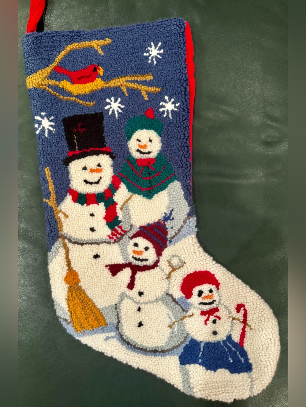 Hand Hooked Snowman Family Christmas Stocking